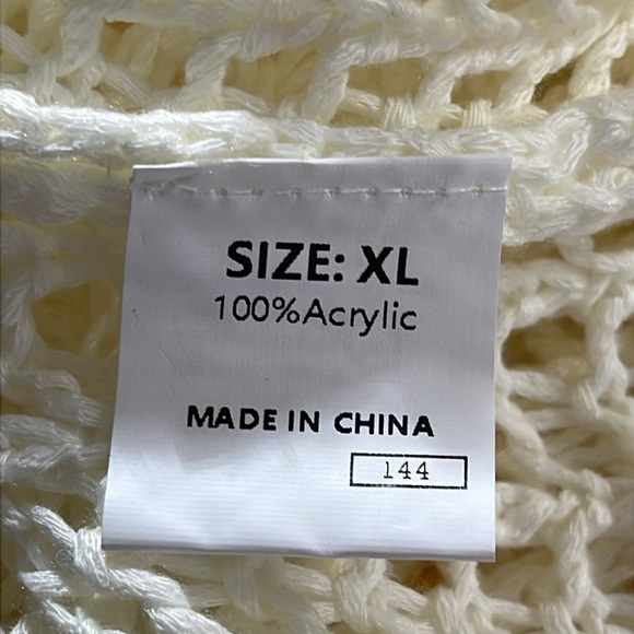 Women’s Ivory White Open-Knit Sweater with Colorful Crochet Flowers Sz XL - Picture 7 of 8
